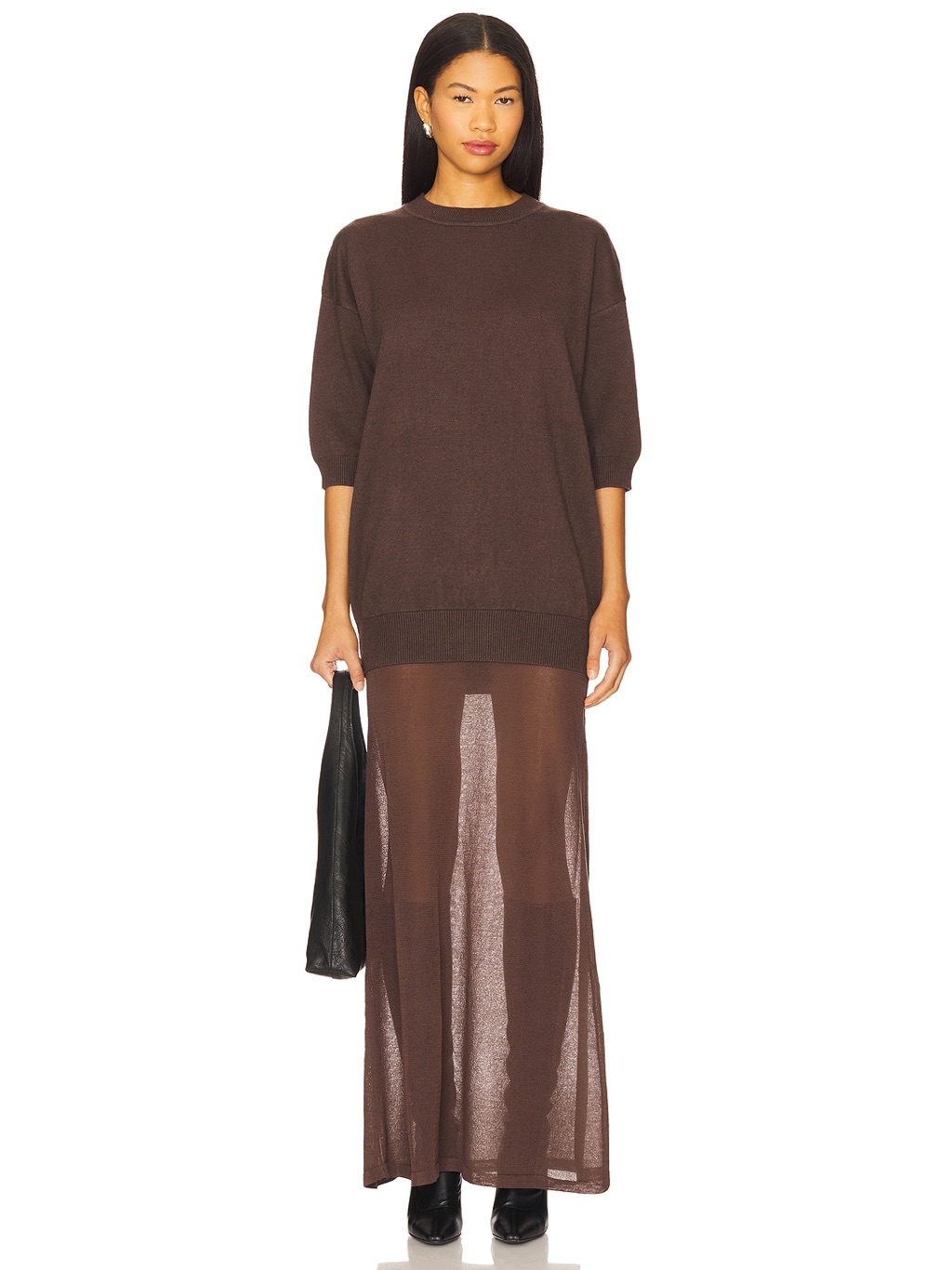 Ser.O.Ya Arwen Chocolate Brown Short Sleeve Twofer Knit Maxi Dress Size Xs